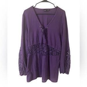 Y2K Whimigoth Witchy‎ Purple Crochet Tunic The Pyramid Collection XL Fairy EUC